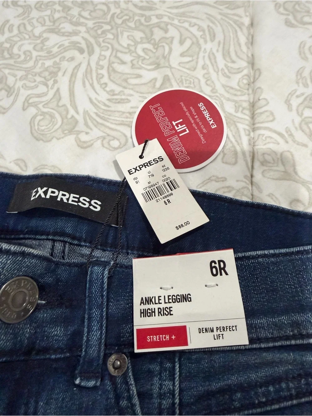 Express Dark Blue Distressed Cropped Skinny Jeans